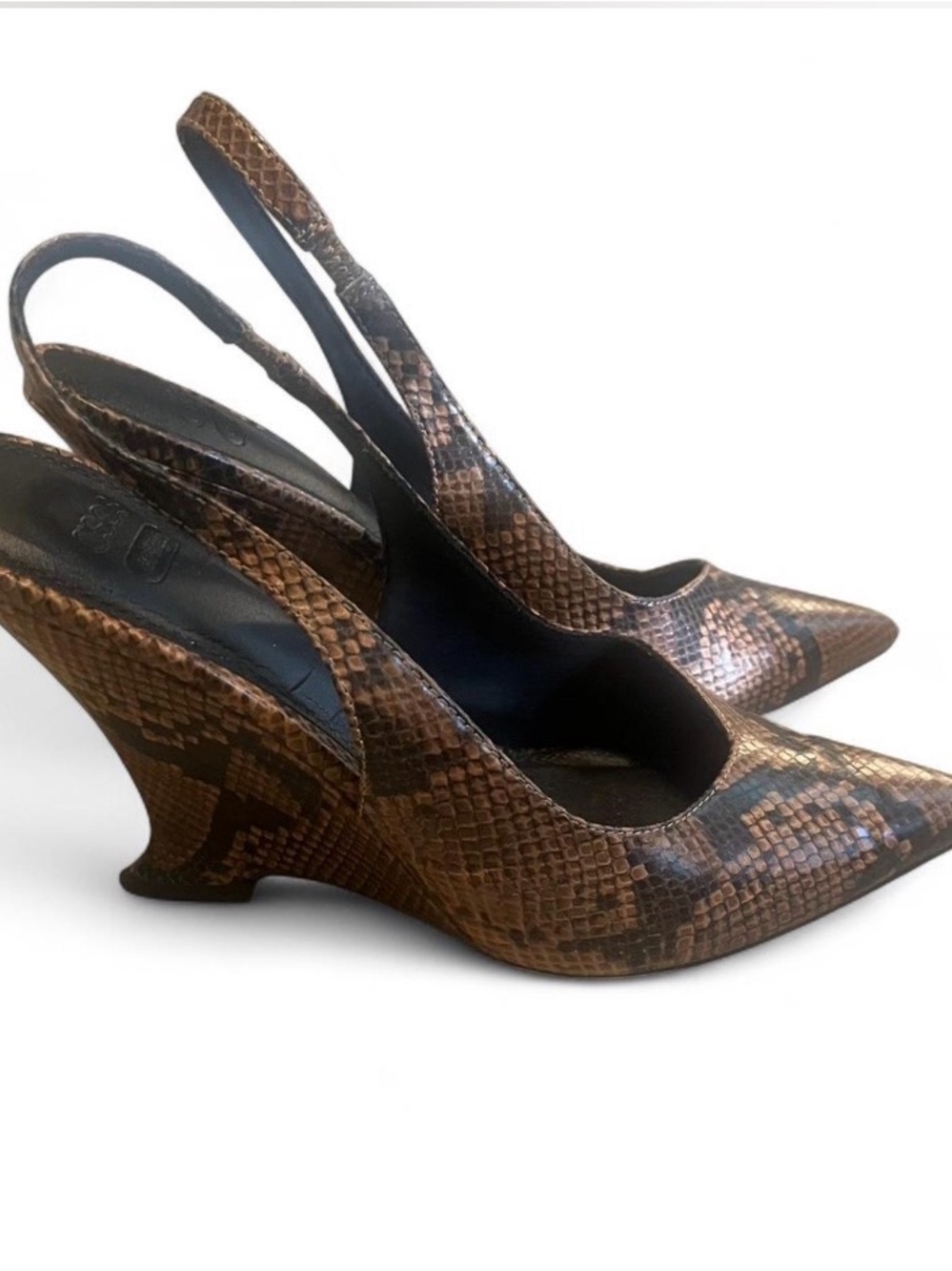 ASOS Brown Snakeskin Slingback Pointed Wedge Heels
